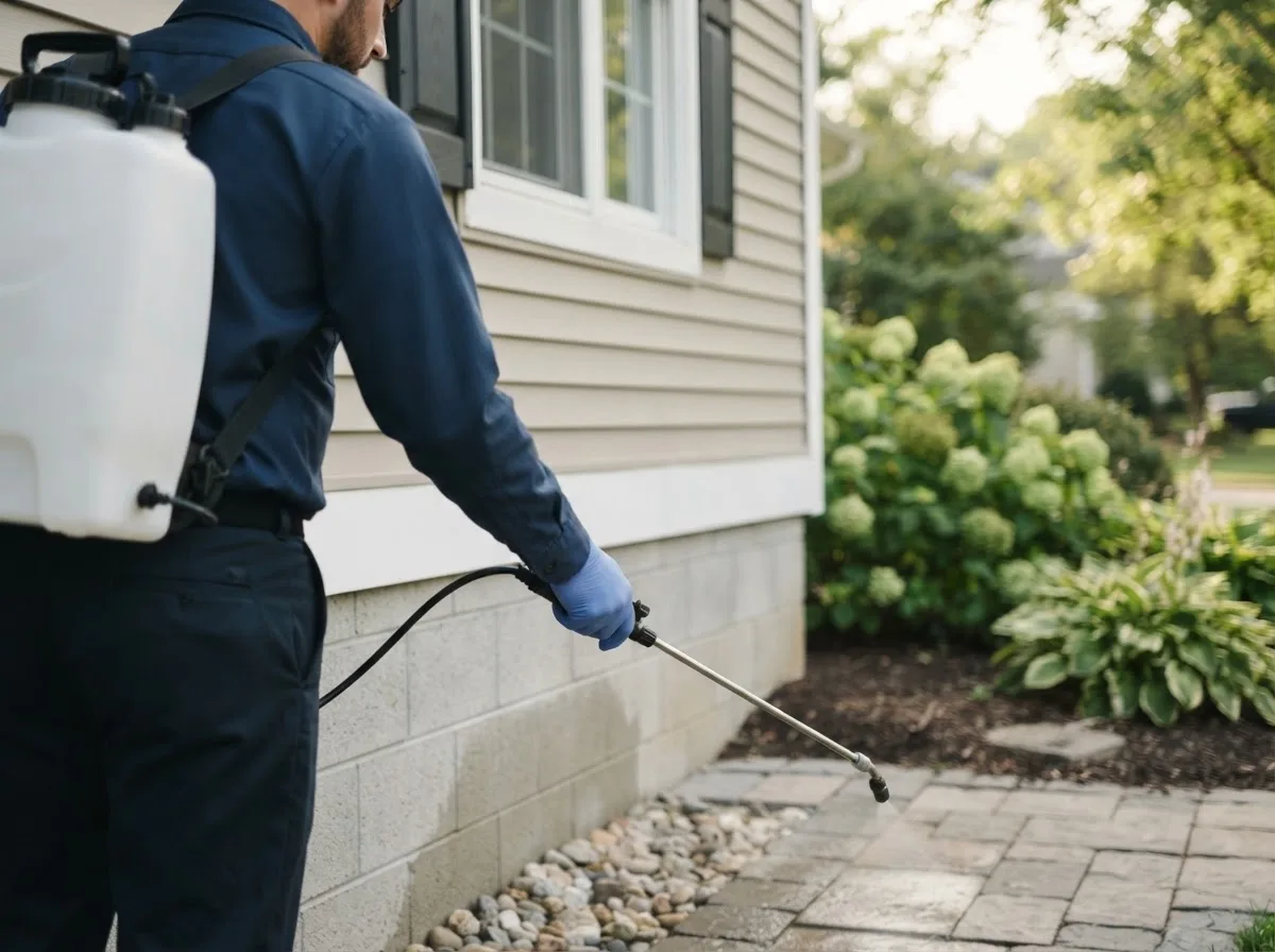 Pest control technician inspecting a home in Minerva, OH